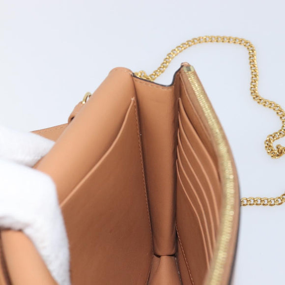 CELINE Frame Evening Clutch Shoulder Bag Leather Beige Gold Tone Auth BA16846A