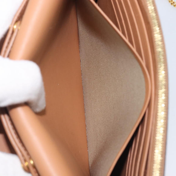 CELINE Frame Evening Clutch Shoulder Bag Leather Beige Gold Tone Auth BA16846A
