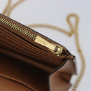 CELINE Frame Evening Clutch Shoulder Bag Leather Beige Gold Tone Auth BA16846A-28