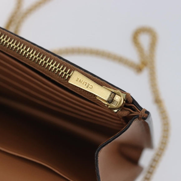 CELINE Frame Evening Clutch Shoulder Bag Leather Beige Gold Tone Auth BA16846A