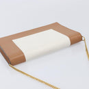CELINE Frame Evening Clutch Shoulder Bag Leather Beige Gold Tone Auth BA16846A-6