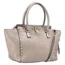 Valentino Rock Studs Hand Bag Leather 2way Gold Auth BA16848-1