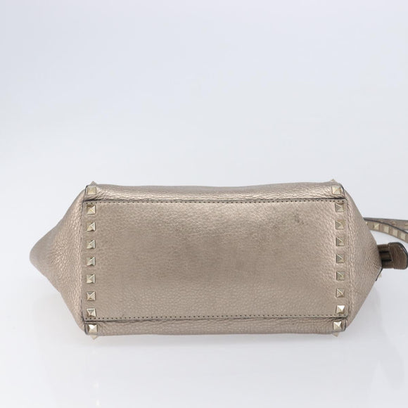 Valentino Rock Studs Hand Bag Leather 2way Gold Auth BA16848