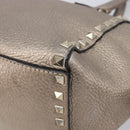 Valentino Rock Studs Hand Bag Leather 2way Gold Auth BA16848-13