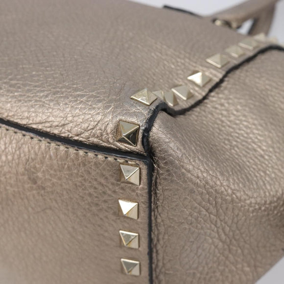 Valentino Rock Studs Hand Bag Leather 2way Gold Auth BA16848