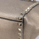 Valentino Rock Studs Hand Bag Leather 2way Gold Auth BA16848-15