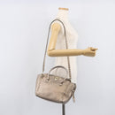 Valentino Rock Studs Hand Bag Leather 2way Gold Auth BA16848-27
