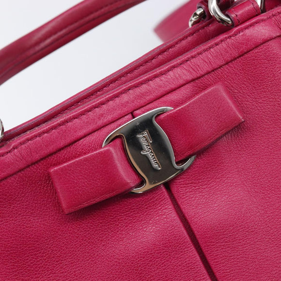 Salvatore Ferragamo Vala Hand Bag Leather 2way Pink Silver Auth BA16849A