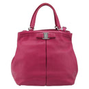 Salvatore Ferragamo Vala Hand Bag Leather 2way Pink Silver Auth BA16849A-2