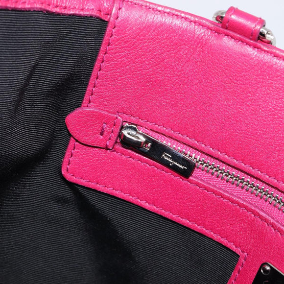 Salvatore Ferragamo Vala Hand Bag Leather 2way Pink Silver Auth BA16849A