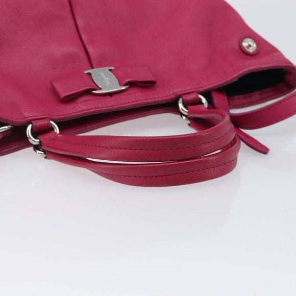Salvatore Ferragamo Vala Hand Bag Leather 2way Pink Silver Auth BA16849A