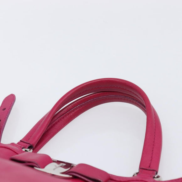 Salvatore Ferragamo Vala Hand Bag Leather 2way Pink Silver Auth BA16849A