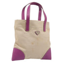 PRADA Hand Bag Canvas Beige Purple Auth BA16859-1