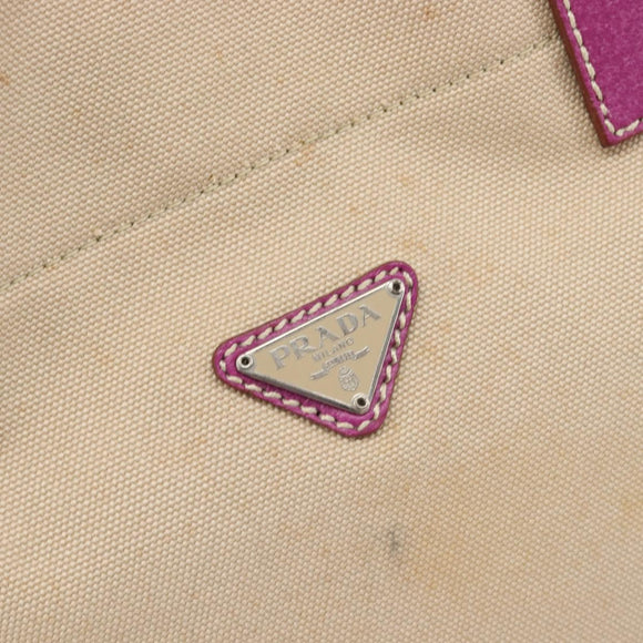 PRADA Hand Bag Canvas Beige Purple Auth BA16859