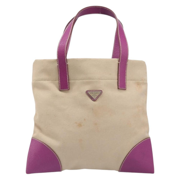 PRADA Hand Bag Canvas Beige Purple Auth BA16859