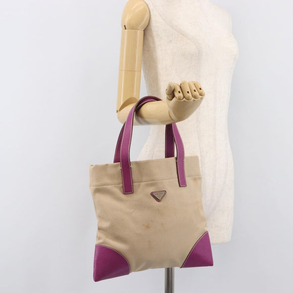 PRADA Hand Bag Canvas Beige Purple Auth BA16859