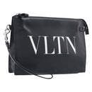 Valentino Clutch Bag Leather Black Silver Auth BA16865-1