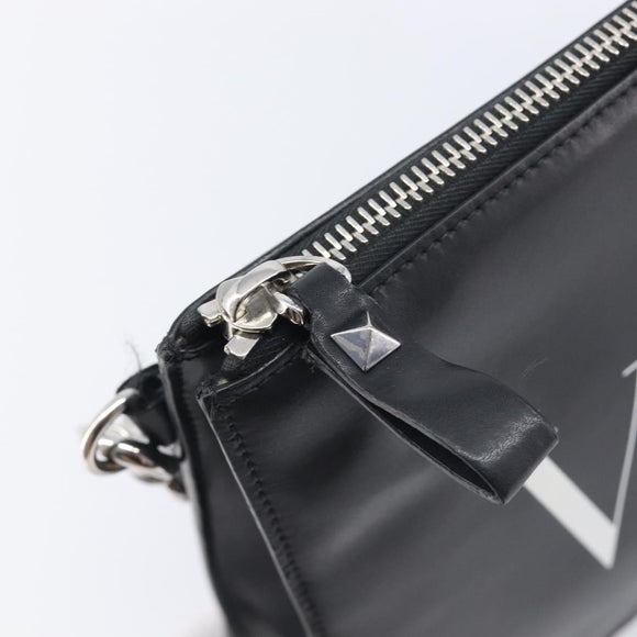 Valentino Clutch Bag Leather Black Silver Auth BA16865