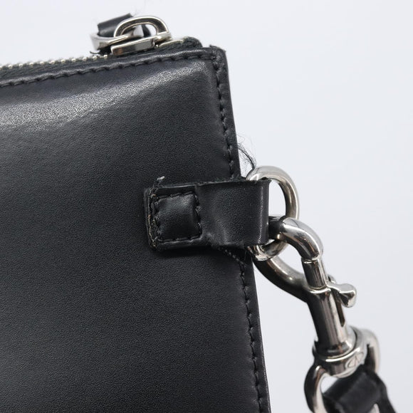 Valentino Clutch Bag Leather Black Silver Auth BA16865