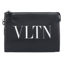 Valentino Clutch Bag Leather Black Silver Auth BA16865-2
