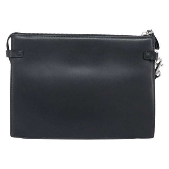 Valentino Clutch Bag Leather Black Silver Auth BA16865
