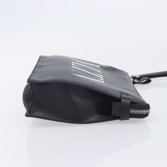 Valentino Clutch Bag Leather Black Silver Auth BA16865