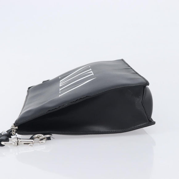Valentino Clutch Bag Leather Black Silver Auth BA16865