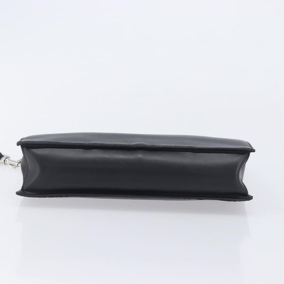 Valentino Clutch Bag Leather Black Silver Auth BA16865