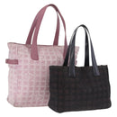 CHANEL New Travel Line Tote Bag Canvas 2 Set Brown Pink CC Auth BA16871-1