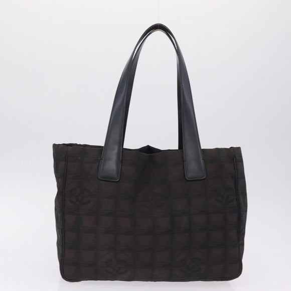 CHANEL New Travel Line Tote Bag Canvas 2 Set Brown Pink CC Auth BA16871