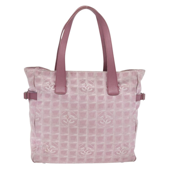 CHANEL New Travel Line Tote Bag Canvas 2 Set Brown Pink CC Auth BA16871