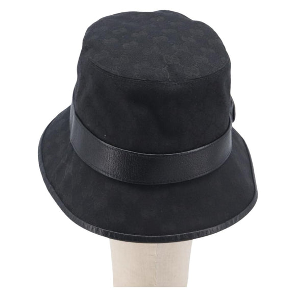 GUCCI GG Canvas Bucket Hat Black Gold Tone 576587 Auth BA16873V