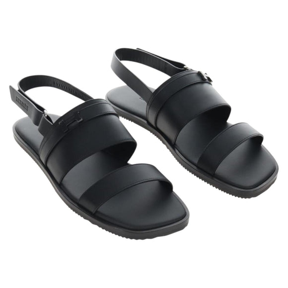 HERMES Mickey Sandals Leather EU42 Black Silver Auth BA16875M