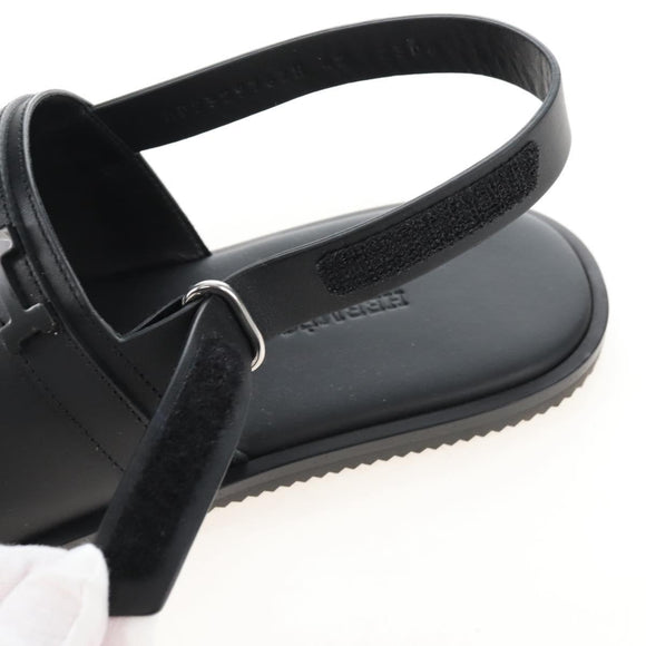 HERMES Mickey Sandals Leather EU42 Black Silver Auth BA16875M