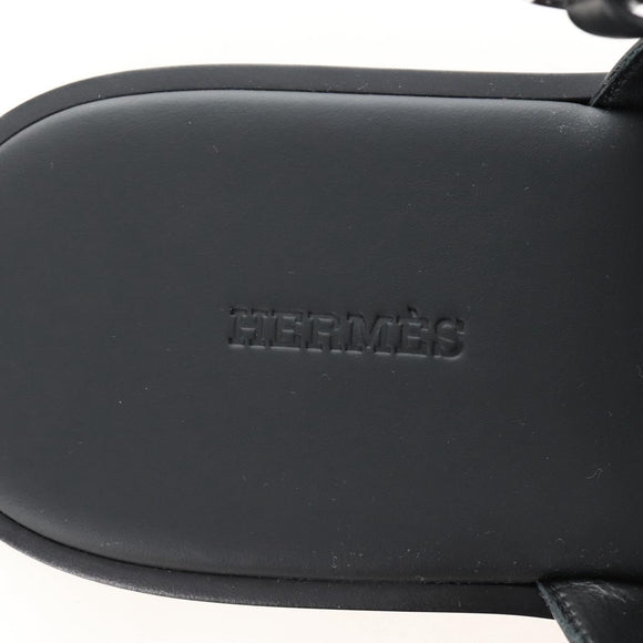 HERMES Mickey Sandals Leather EU42 Black Silver Auth BA16875M