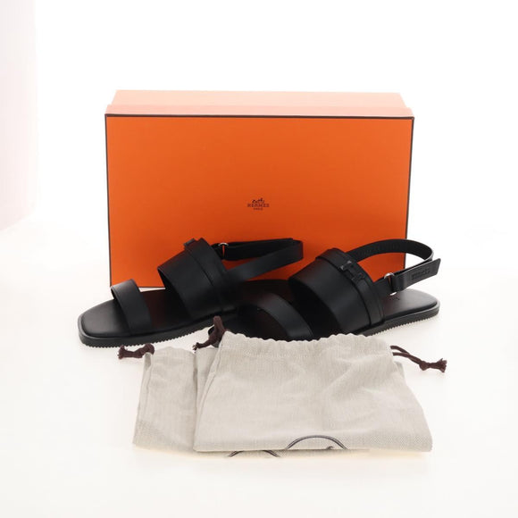 HERMES Mickey Sandals Leather EU42 Black Silver Auth BA16875M