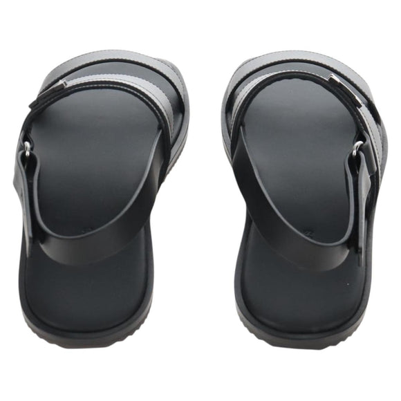 HERMES Mickey Sandals Leather EU42 Black Silver Auth BA16875M