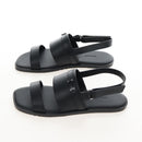 HERMES Mickey Sandals Leather EU42 Black Silver Auth BA16875M-4