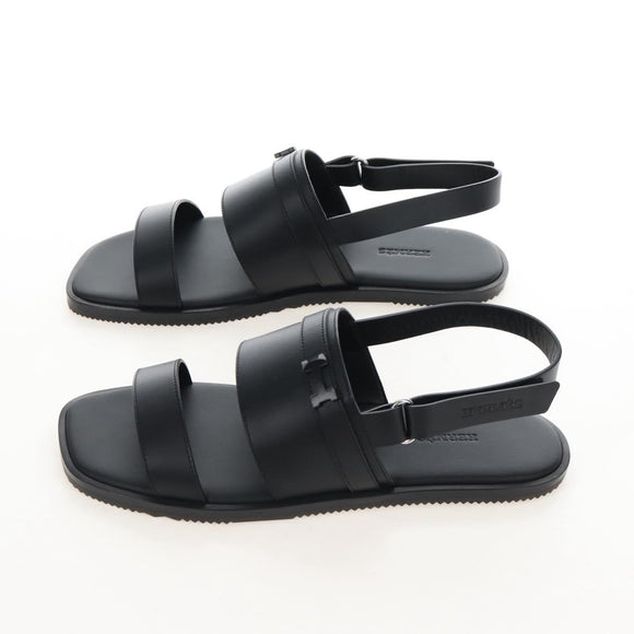 HERMES Mickey Sandals Leather EU42 Black Silver Auth BA16875M