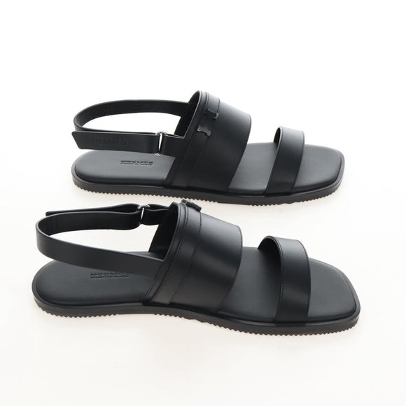HERMES Mickey Sandals Leather EU42 Black Silver Auth BA16875M