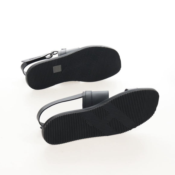 HERMES Mickey Sandals Leather EU42 Black Silver Auth BA16875M