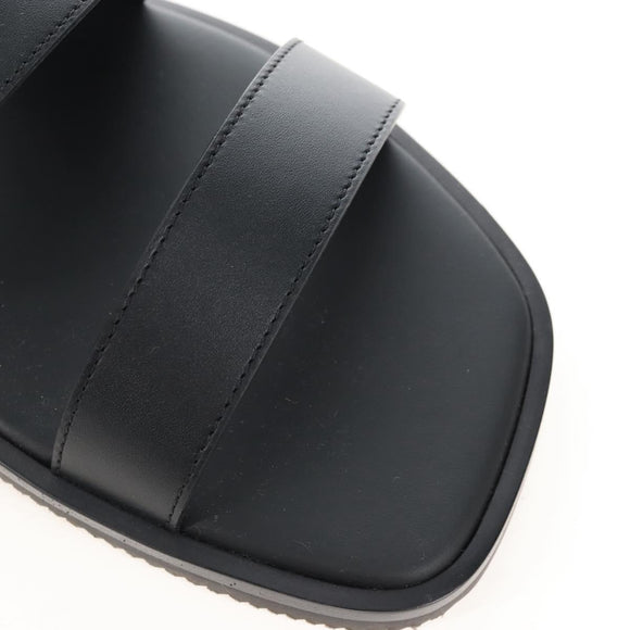 HERMES Mickey Sandals Leather EU42 Black Silver Auth BA16875M