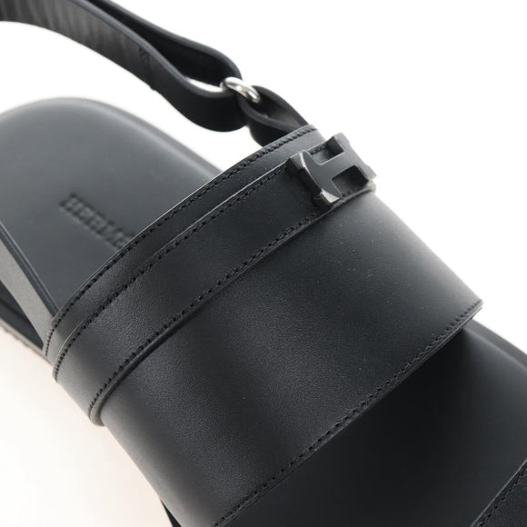 HERMES Mickey Sandals Leather EU42 Black Silver Auth BA16875M