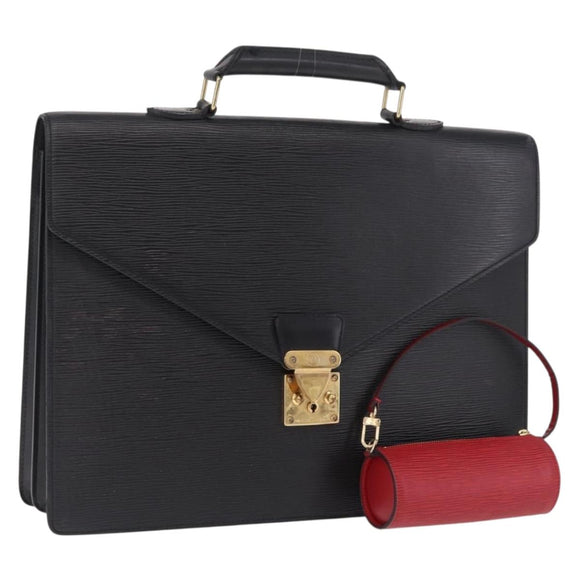 LOUIS VUITTON Epi Pouch Business Bag 2 Set Black Red LV Auth BA16877