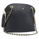 Bally Chain Shoulder Bag Leather Black Gold Tone Auth BA16884-1