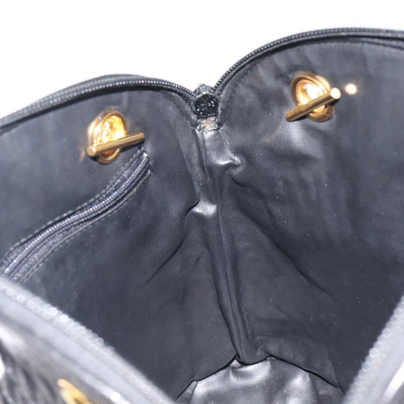 Bally Chain Shoulder Bag Leather Black Gold Tone Auth BA16884