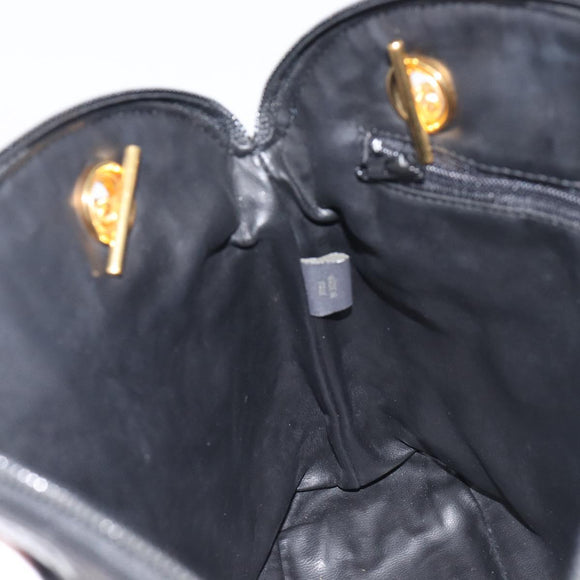 Bally Chain Shoulder Bag Leather Black Gold Tone Auth BA16884