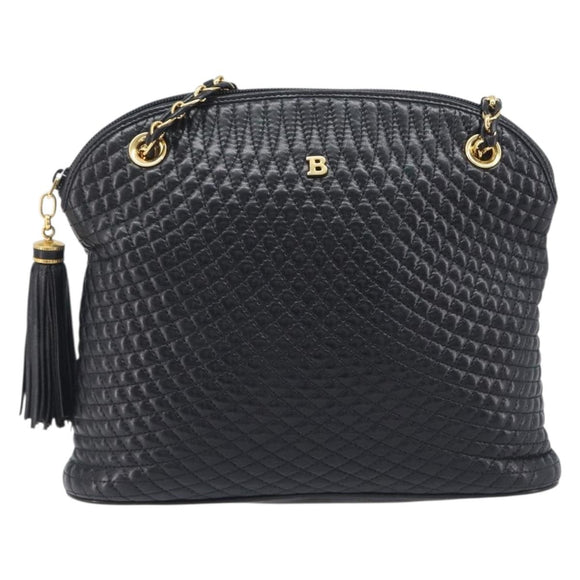 Bally Chain Shoulder Bag Leather Black Gold Tone Auth BA16884