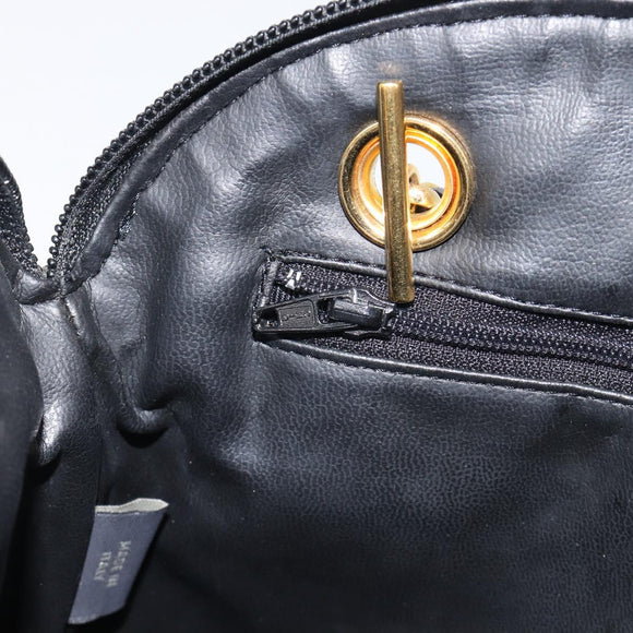 Bally Chain Shoulder Bag Leather Black Gold Tone Auth BA16884