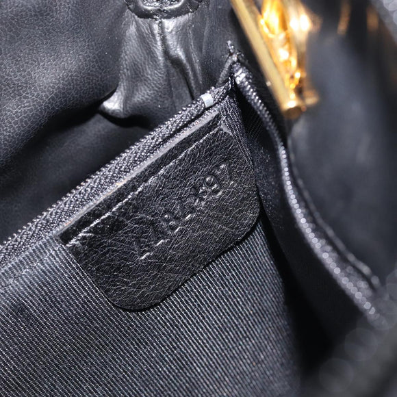 Bally Chain Shoulder Bag Leather Black Gold Tone Auth BA16884